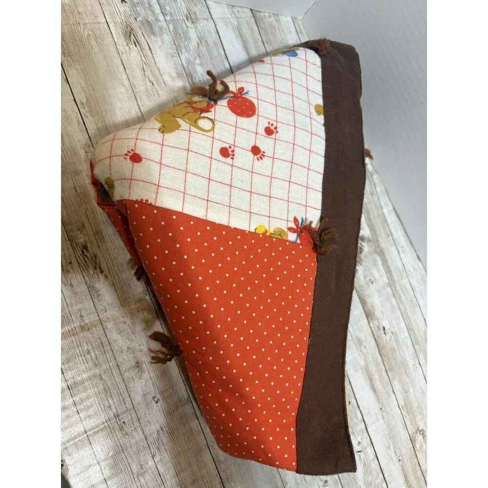 Vintage Handmade Teddy Bear Patchwork Baby Quilt, Gingham Cotton